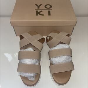 Yoki Womens Brenda Beige Tan Ankle Strap Sandals Sz 6.5 Neutrals Boho Spring NEW